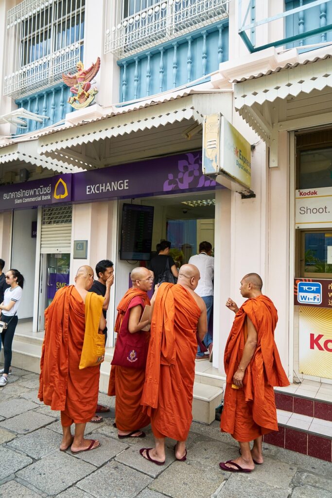 buddhist, orange, male, buddhism, temple, asian, prayer, people, yellow, belief, priest, in addition, to wait, money, need, interesting, thailand